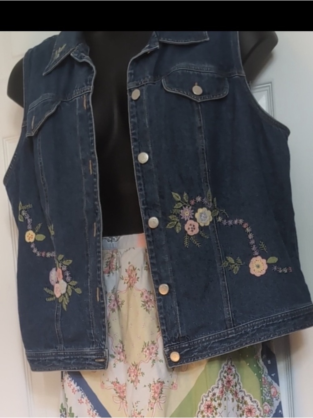 Vintage Susan Bristol embroidered denim vest.